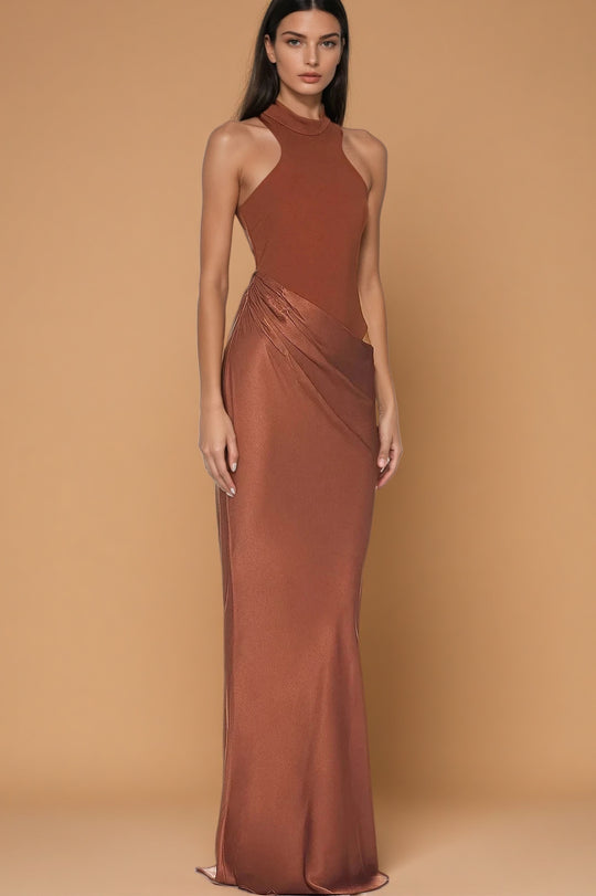 Beres Satin Maxi Dress – Brown