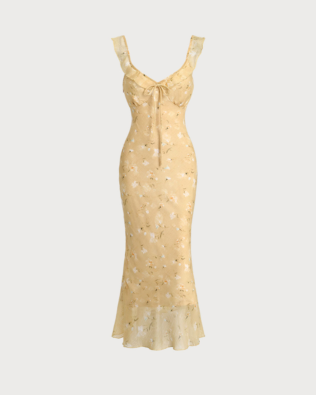 Robe Camille – Finesse Florale en Jaune Miel