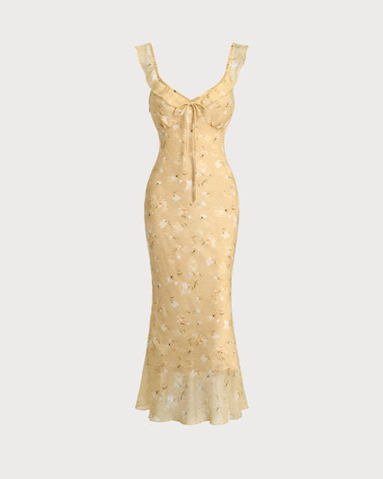 Robe Camille – Finesse Florale en Jaune Miel