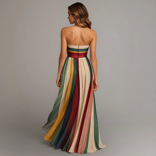 Robe Arcadia – Maxi Robe Plissée Multicolore Sans Bretelles