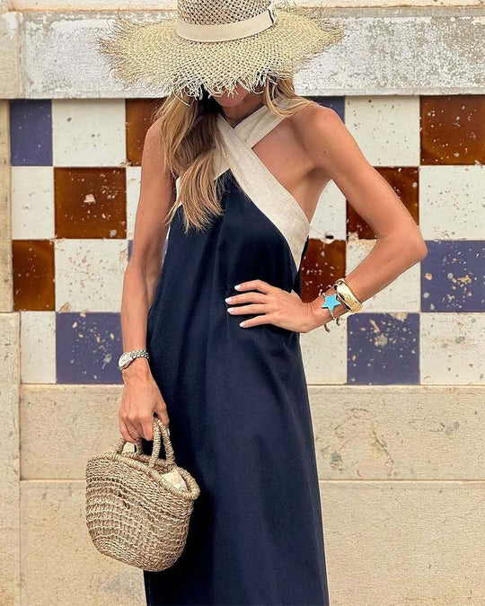 Robe Balnéaire Croisée – Élégance Minimaliste Noir & Sable