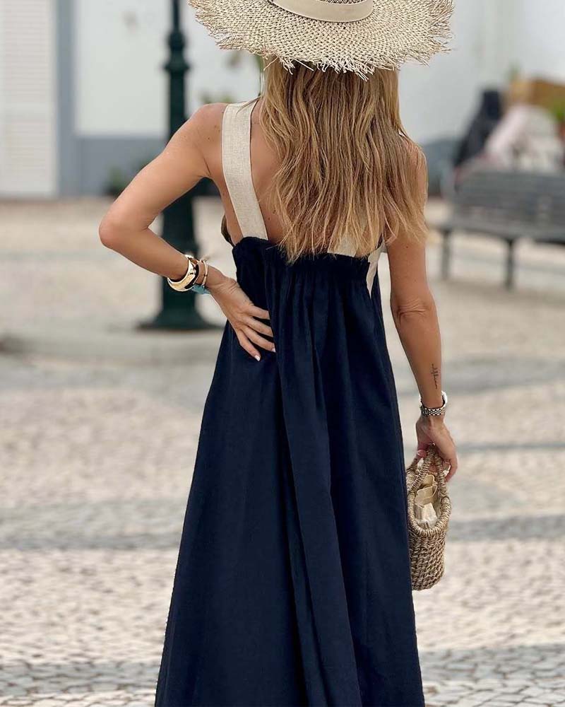 Robe Balnéaire Croisée – Élégance Minimaliste Noir & Sable
