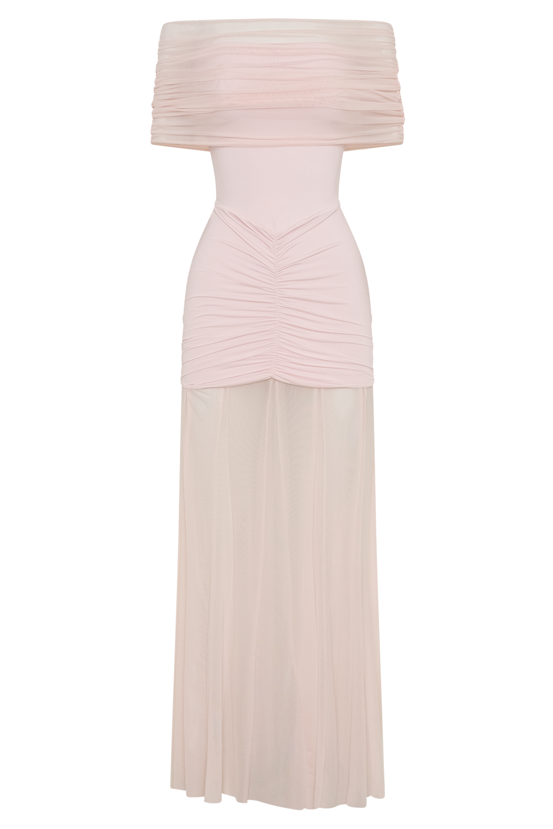 Caspian Blush – Off-Shoulder Mesh Dress