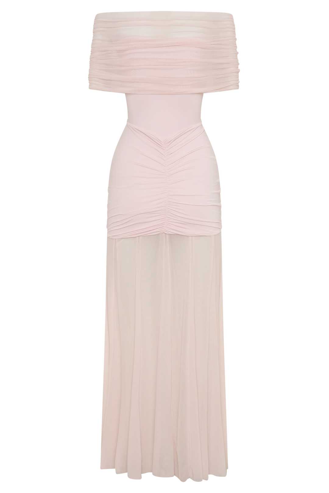 Caspian Blush – Off-Shoulder Mesh Dress