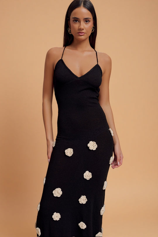 Suki Bloom Knit Dress – Black/White