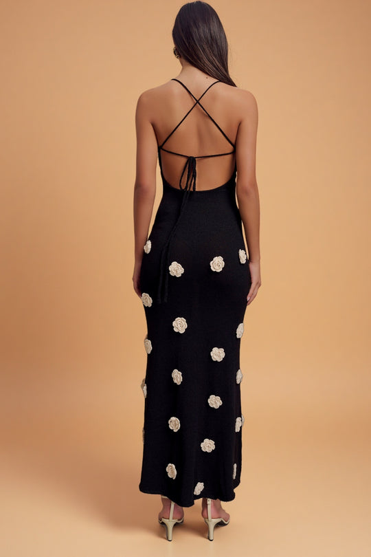 Suki Bloom Knit Dress – Black/White
