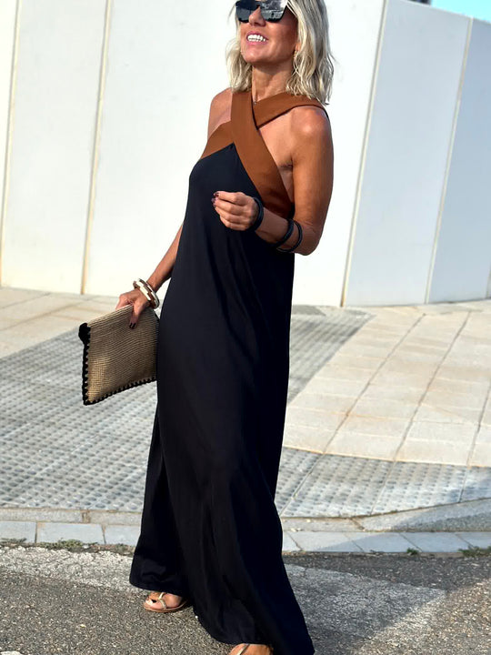 Robe Balnéaire Croisée – Élégance Minimaliste Noir & Sable