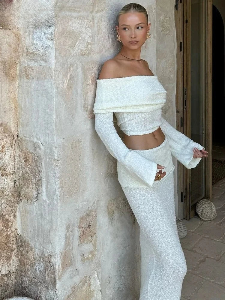 Nocturne Blanche – Ensemble Off-Shoulder Sensuel
