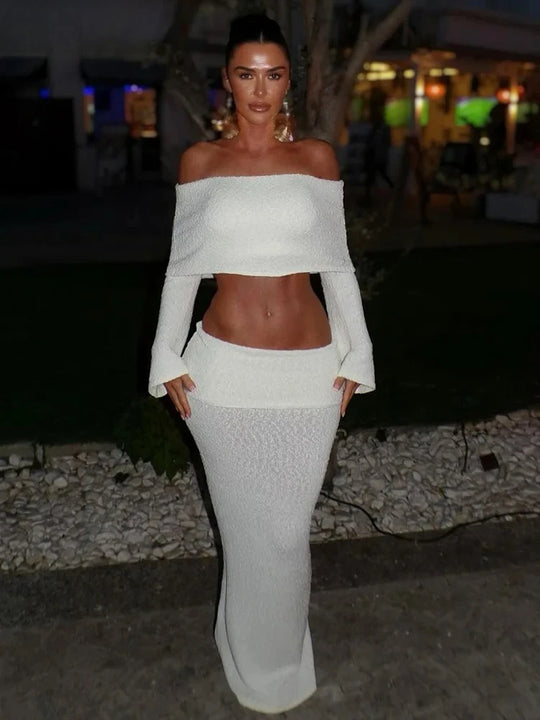 Nocturne Blanche – Ensemble Off-Shoulder Sensuel