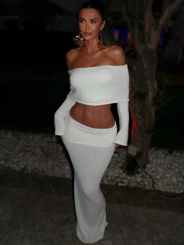 Nocturne Blanche – Ensemble Off-Shoulder Sensuel