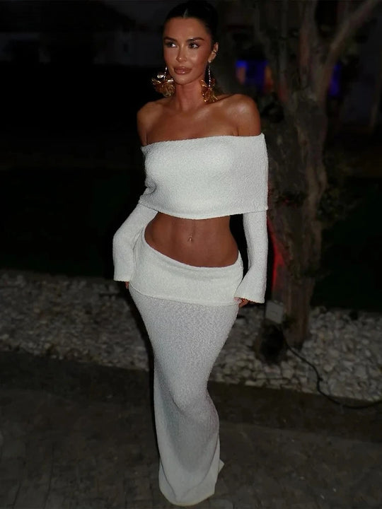 Nocturne Blanche – Ensemble Off-Shoulder Sensuel