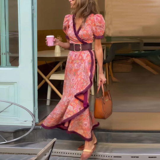 Robe Fleur de Café – Volants & Élégance Bohème