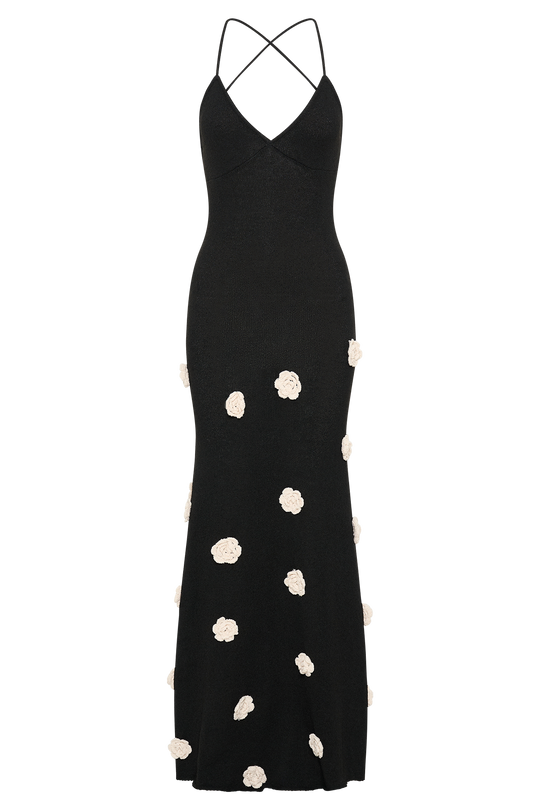 Suki Bloom Knit Dress – Black/White