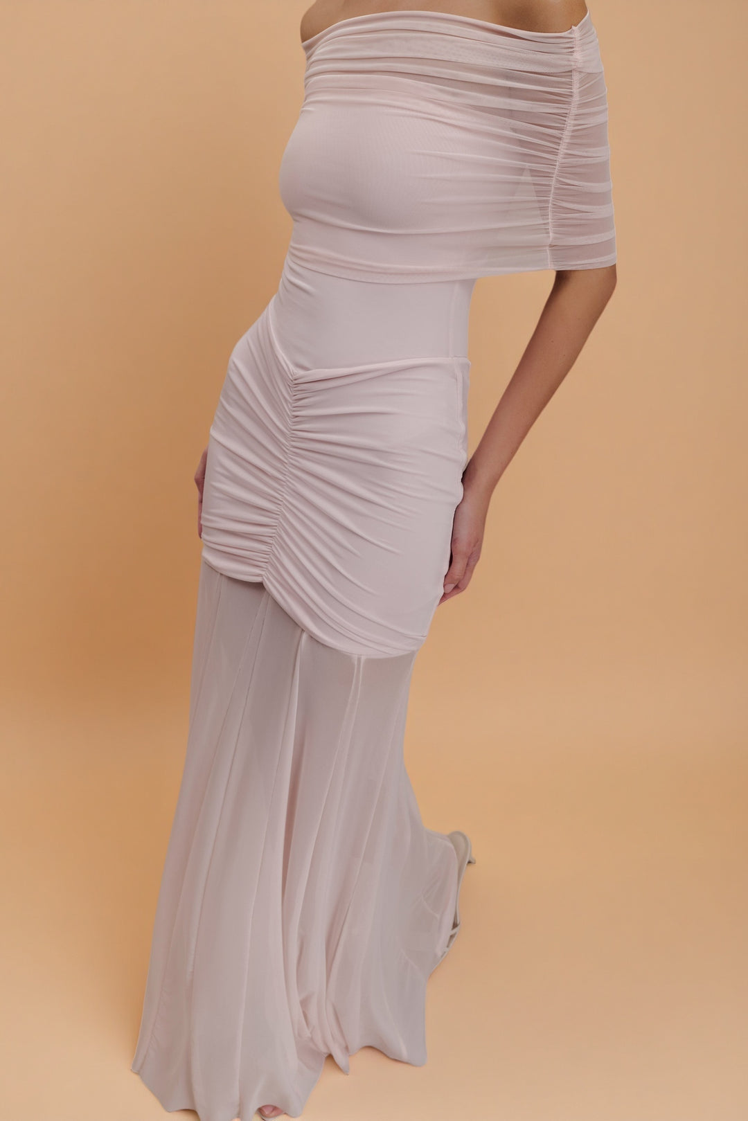 Caspian Blush – Off-Shoulder Mesh Dress