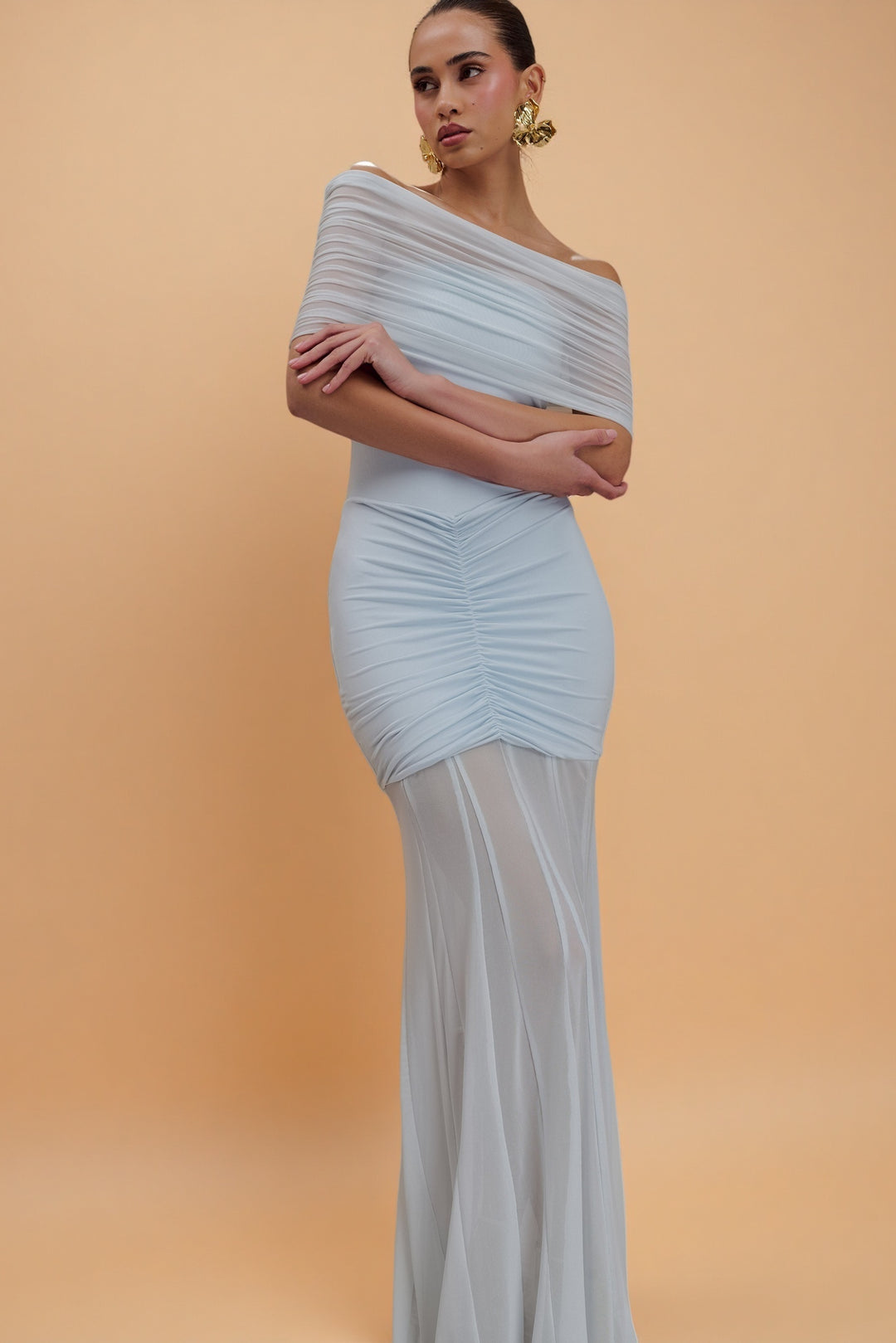 Caspian Off-Shoulder Mesh Maxi Dress