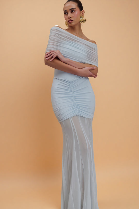 Caspian Off-Shoulder Mesh Maxi Dress