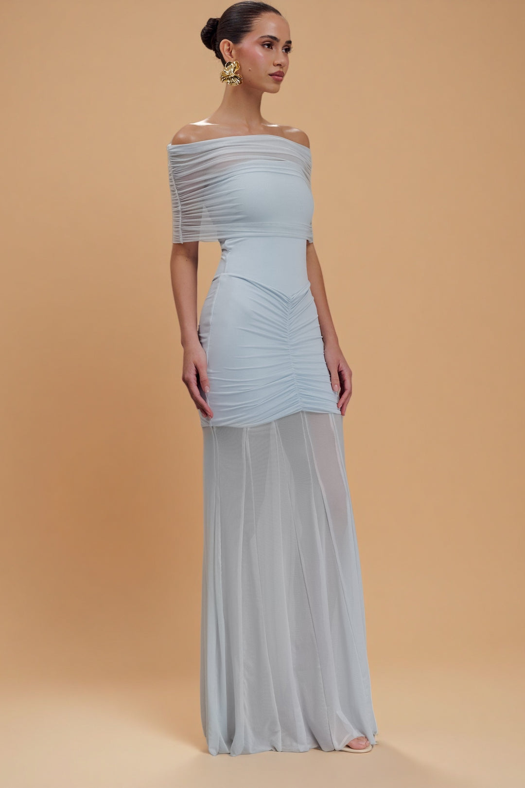 Caspian Off-Shoulder Mesh Maxi Dress