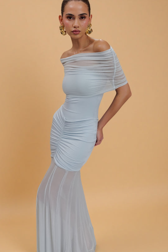 Caspian Off-Shoulder Mesh Maxi Dress