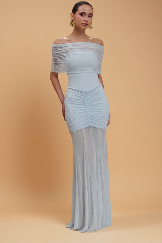 Caspian Off-Shoulder Mesh Maxi Dress
