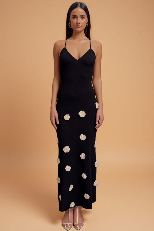 Suki Bloom Knit Dress – Black/White