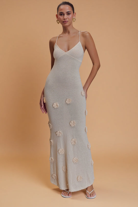 Suki Bloom Knit Dress – Nude